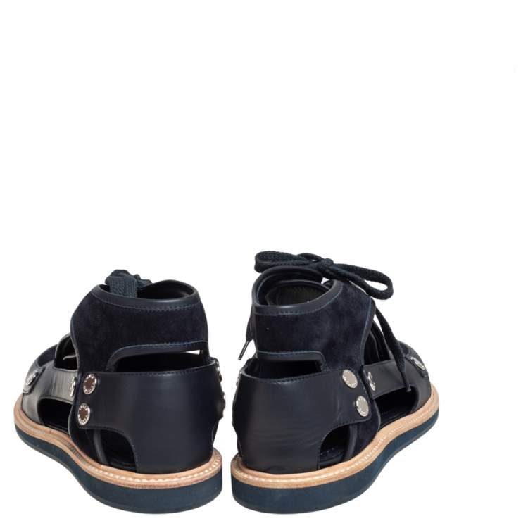Pre Owned Louis Vuitton Blue Leather and Suede Lace Sneakers Size 42