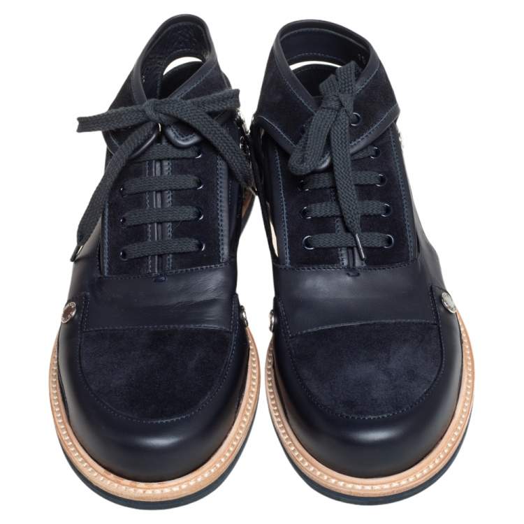 Pre Owned Louis Vuitton Blue Leather and Suede Lace Sneakers Size 42