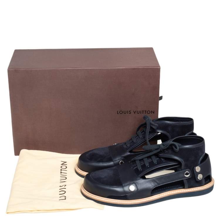 Pre Owned Louis Vuitton Blue Leather and Suede Lace Sneakers Size 42