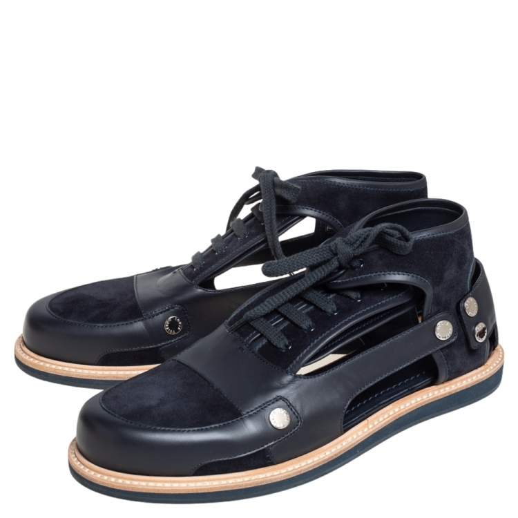 Pre Owned Louis Vuitton Blue Leather and Suede Lace Sneakers Size 42