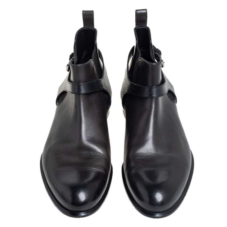 Pre Owned Louis Vuitton Black Leather Greenwich Ankle Boots Size 42.5