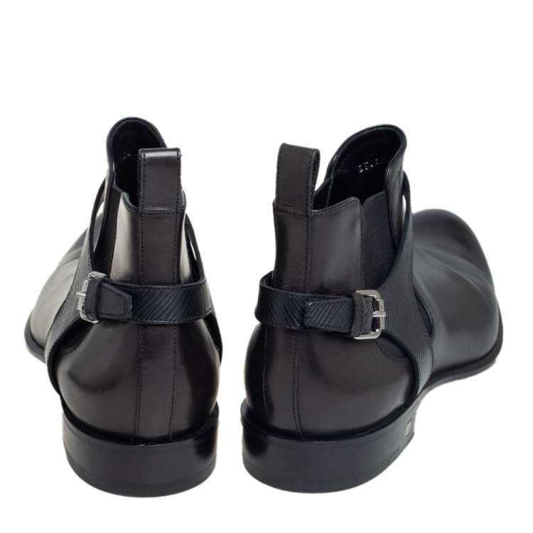 Pre Owned Louis Vuitton Black Leather Greenwich Ankle Boots Size 42.5