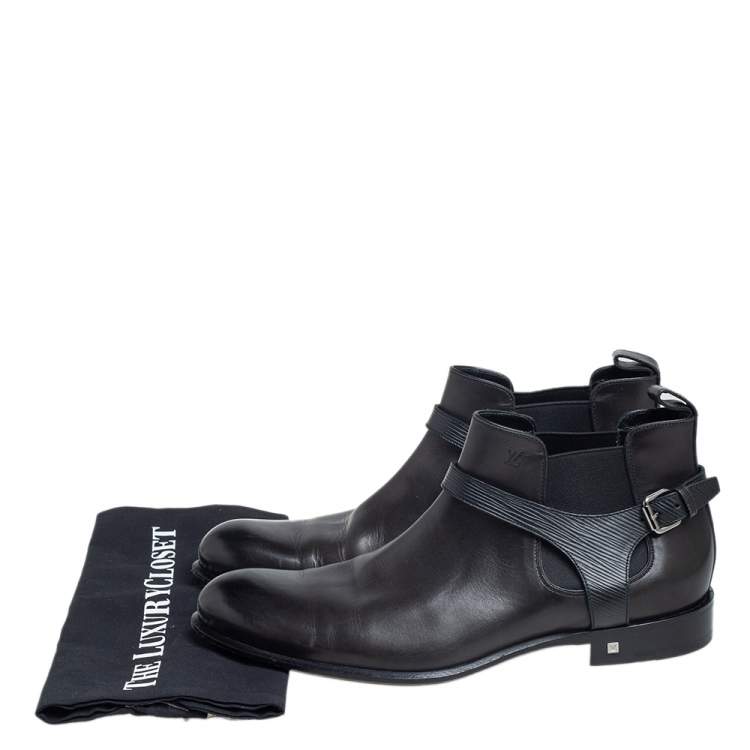 Pre Owned Louis Vuitton Black Leather Greenwich Ankle Boots Size 42.5