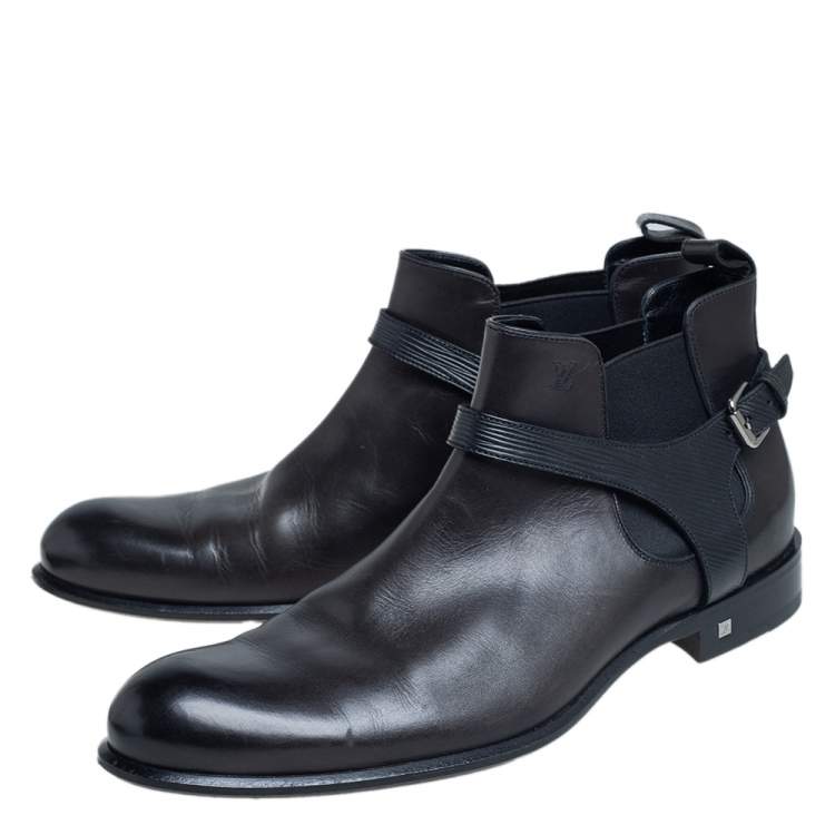 Pre Owned Louis Vuitton Black Leather Greenwich Ankle Boots Size 42.5