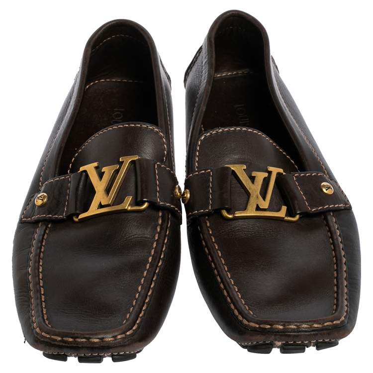 Pre Owned Louis Vuitton Brown Leather Monte Carlo Loafers Size 43