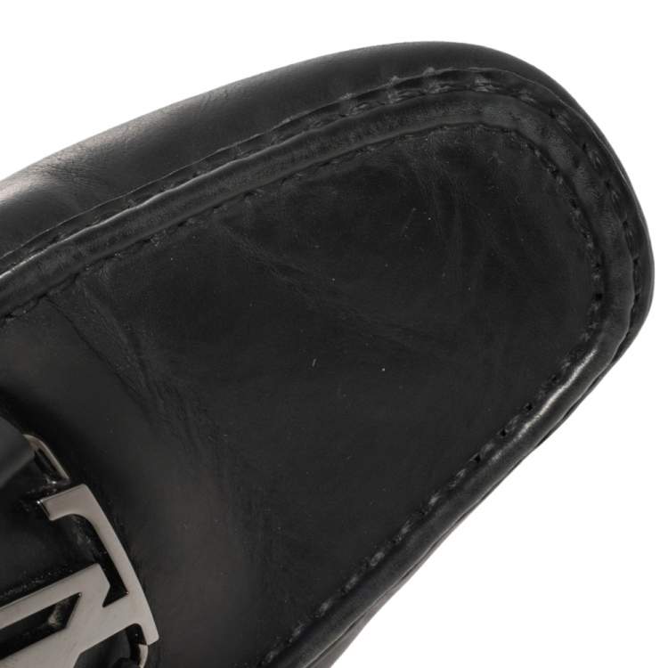 Pre Owned Louis Vuitton Black Leather Monte Carlo Slip On Loafers Size 43