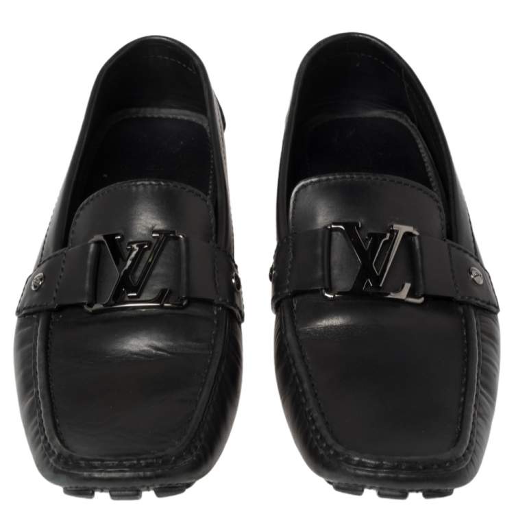 Pre Owned Louis Vuitton Black Leather Monte Carlo Slip On Loafers Size 43