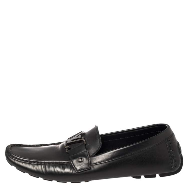 Pre Owned Louis Vuitton Black Leather Monte Carlo Slip On Loafers Size 43
