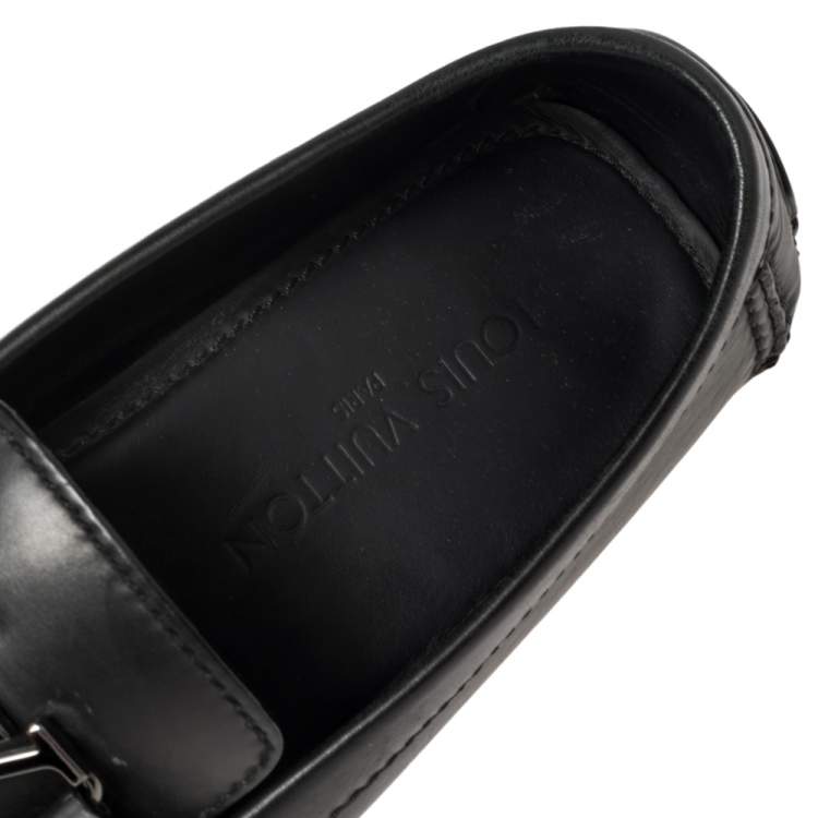 Pre Owned Louis Vuitton Black Leather Monte Carlo Slip On Loafers Size 43