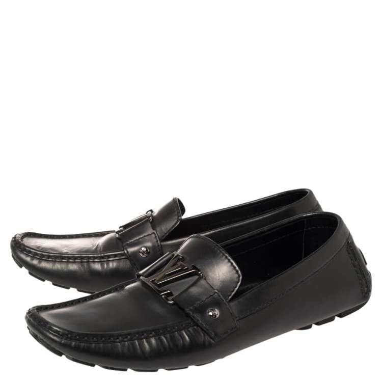 Pre Owned Louis Vuitton Black Leather Monte Carlo Slip On Loafers Size 43