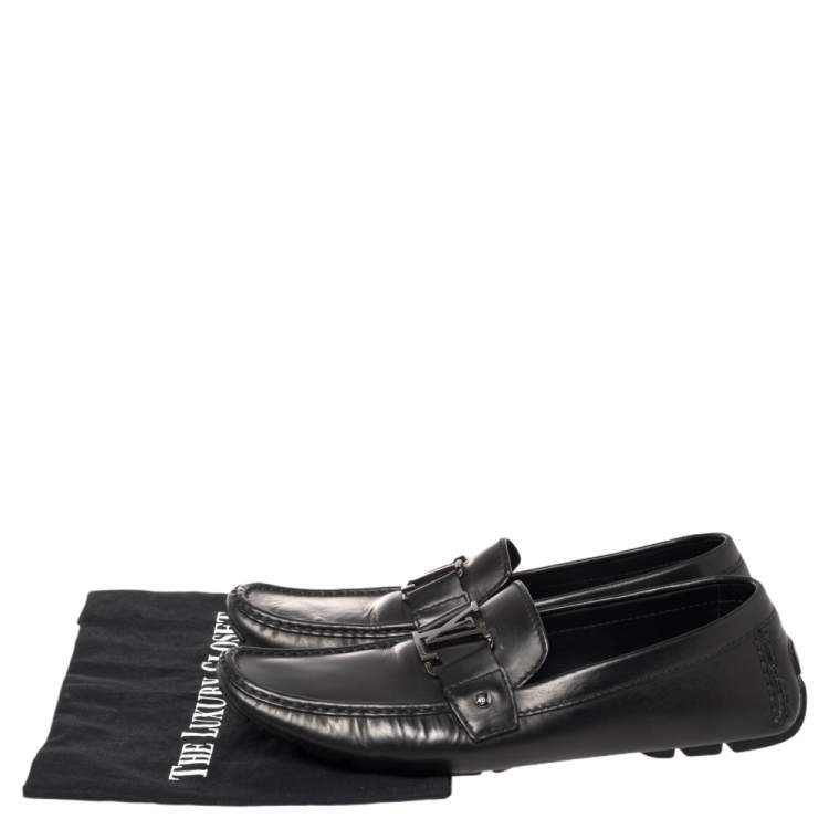 Pre Owned Louis Vuitton Black Leather Monte Carlo Slip On Loafers Size 43
