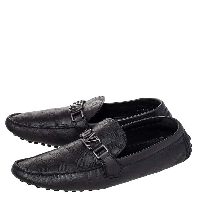 Pre Owned Louis Vuitton Black Damier Infini Leather Hockenheim Slip On Loafers Size 44