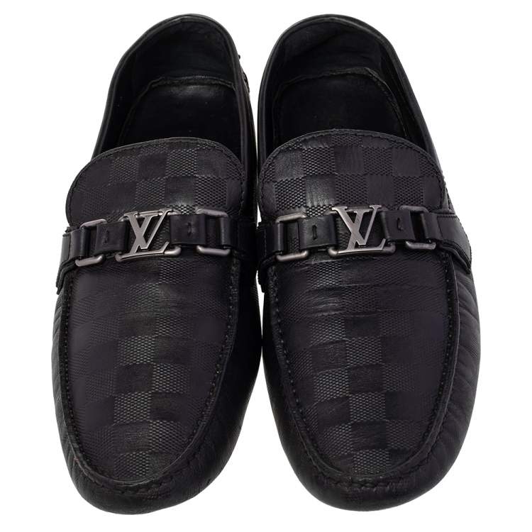 Pre Owned Louis Vuitton Black Damier Infini Leather Hockenheim Slip On Loafers Size 44