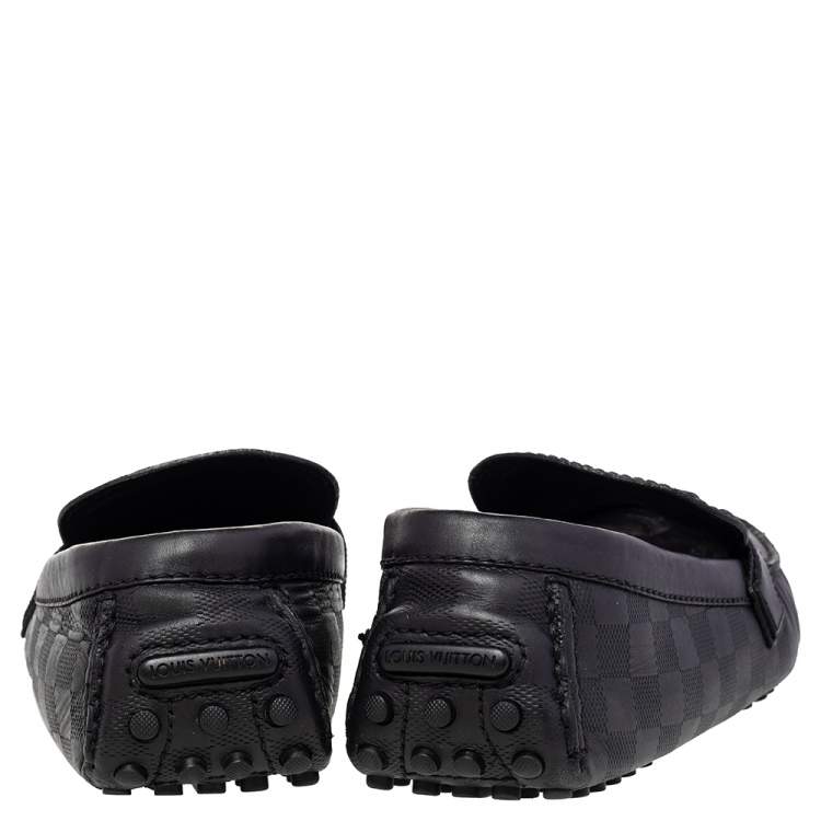 Pre Owned Louis Vuitton Black Damier Infini Leather Hockenheim Slip On Loafers Size 44