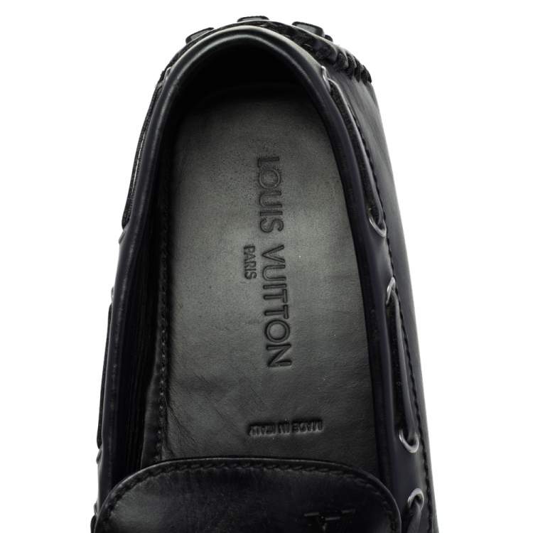 Pre Owned Louis Vuitton Black Leather Bow Slip On Loafers Size 43.5