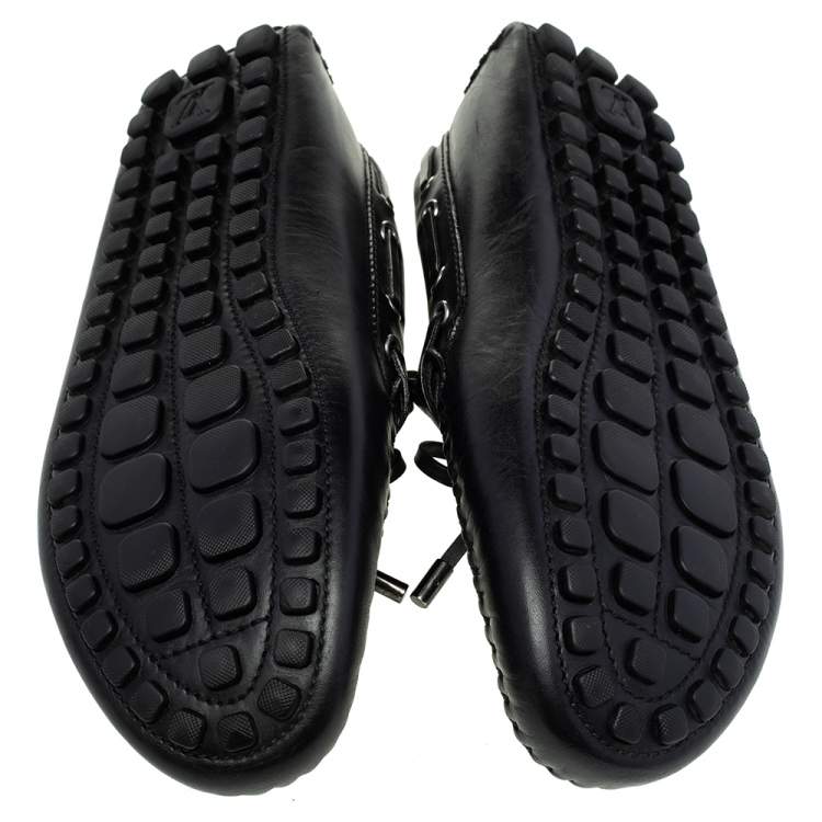 Pre Owned Louis Vuitton Black Leather Bow Slip On Loafers Size 43.5
