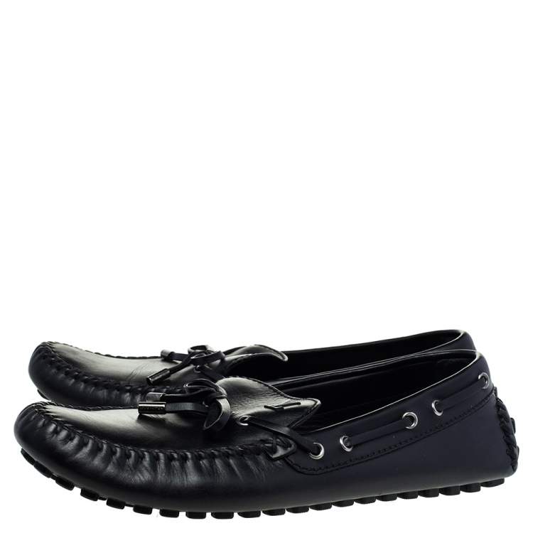 Pre Owned Louis Vuitton Black Leather Bow Slip On Loafers Size 43.5