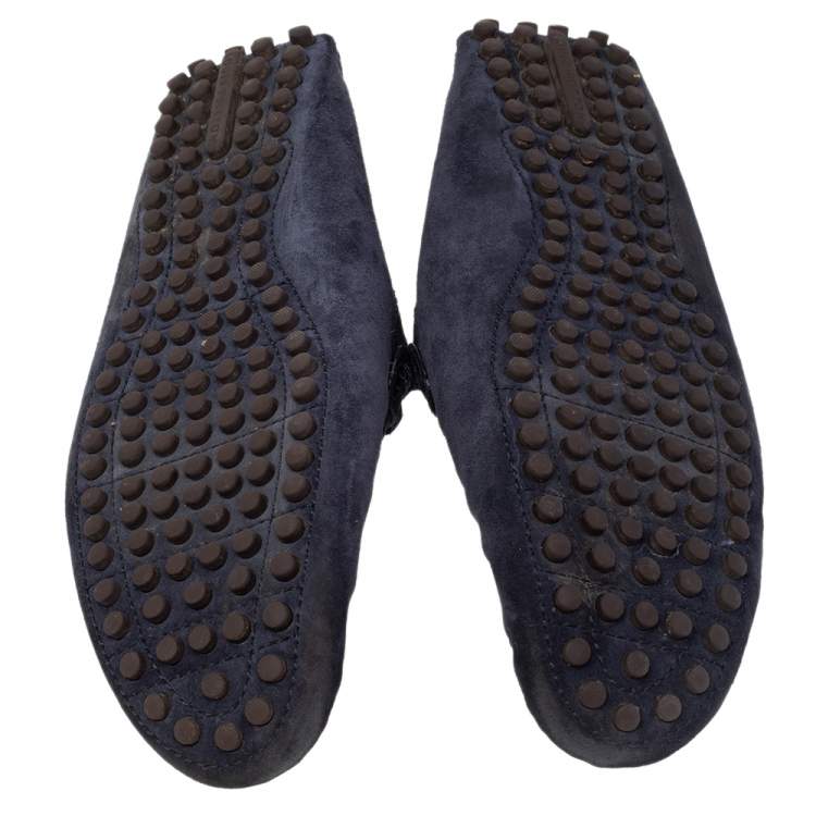 Pre Owned Louis Vuitton Navy Blue Suede Slip On Loafers Size 45 