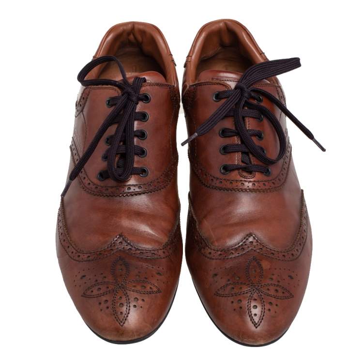 Pre Owned (Louis Vuitton Brown Brogue Leather Lace Up Oxford Size 44.5