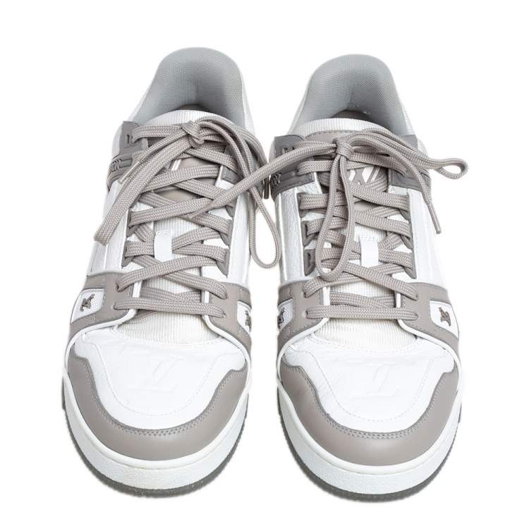Pre Owned Louis Vuitton White/Grey Leather and Rubber Trainer Low Top Sneakers Size 40