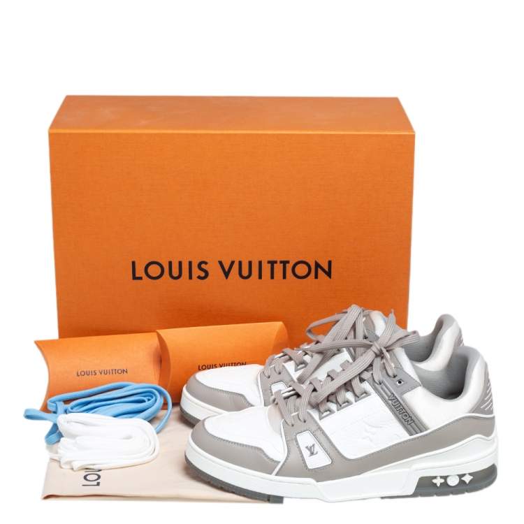 Pre Owned Louis Vuitton White/Grey Leather and Rubber Trainer Low Top Sneakers Size 40