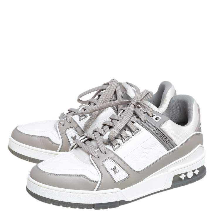 Pre Owned Louis Vuitton White/Grey Leather and Rubber Trainer Low Top Sneakers Size 40