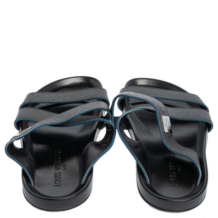 Pre Owned Louis Vuitton Black Leather Criss Cross Strap Flat Slide Sandals Size 40