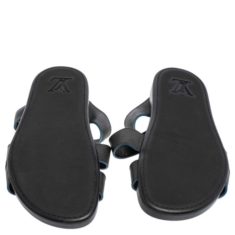 Pre Owned Louis Vuitton Black Leather Criss Cross Strap Flat Slide Sandals Size 40