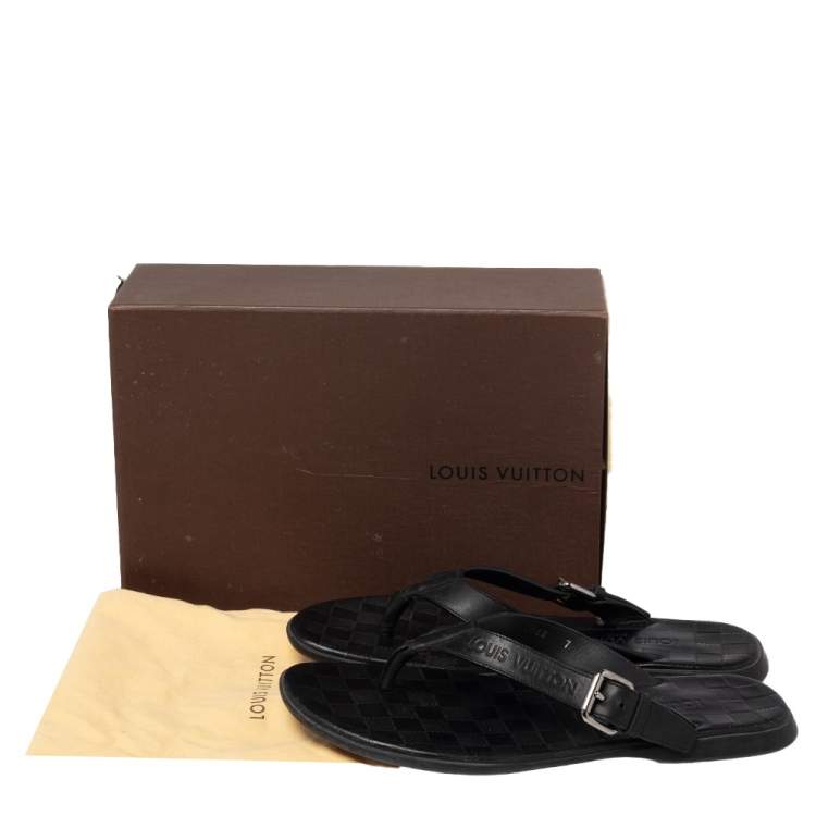 Pre Owned Louis Vuitton Damier Graphite Leather Thong Flats Size 41