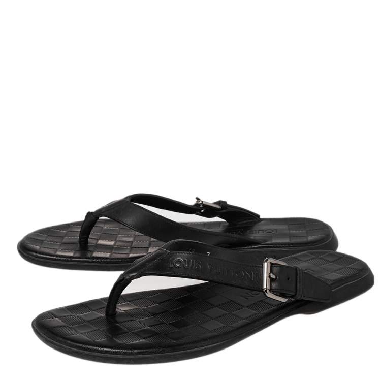Pre Owned Louis Vuitton Damier Graphite Leather Thong Flats Size 41