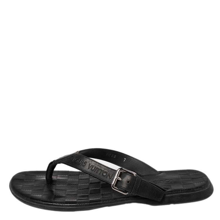 Pre Owned Louis Vuitton Damier Graphite Leather Thong Flats Size 41