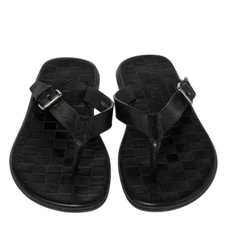 Pre Owned Louis Vuitton Damier Graphite Leather Thong Flats Size 41