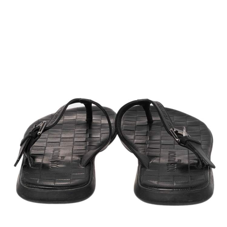 Pre Owned Louis Vuitton Damier Graphite Leather Thong Flats Size 41