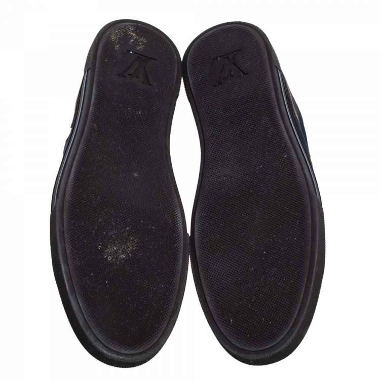 Pre Owned Louis Vuitton Brown/Blue Damier Ebene Canvas and Leather High Top Sneaker Size 44