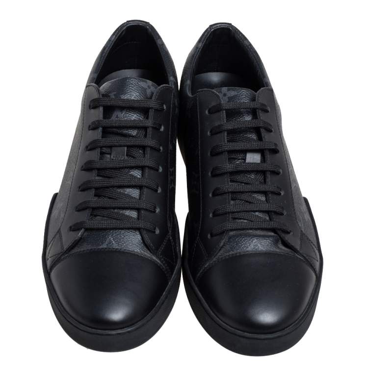 Pre Owned Louis Vuitton Graphite Canvas and Leather Match Up Low Top Sneakers Size 42.5
