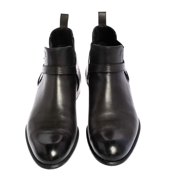 Pre Owned  Louis Vuitton Dark Green Leather Greenwich Ankle Boots Size 42.5