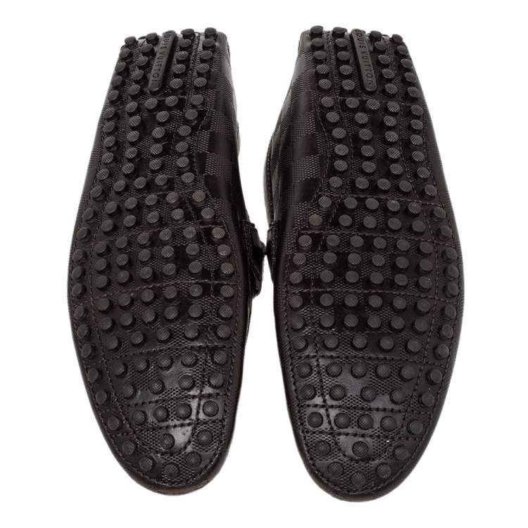 Pre Owned Louis Vuitton Dark Brown Damier Embossed Leather Hockenheim Slip On Loafers Size 41
