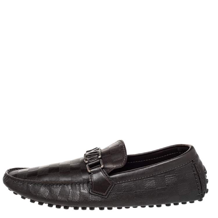 Louis Vuitton Dark Brown Damier Embossed Leather Hockenheim Slip On Loafers  Size 41 Louis Vuitton