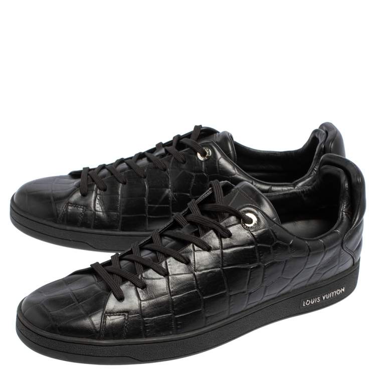 Pre Owned Louis Vuitton Black Croc Embossed Leather Front Row Low Top Sneakers Size 44