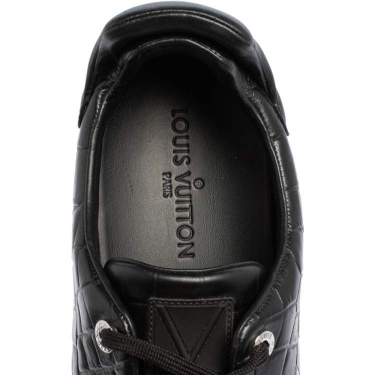 Pre Owned Louis Vuitton Black Croc Embossed Leather Front Row Low Top Sneakers Size 44