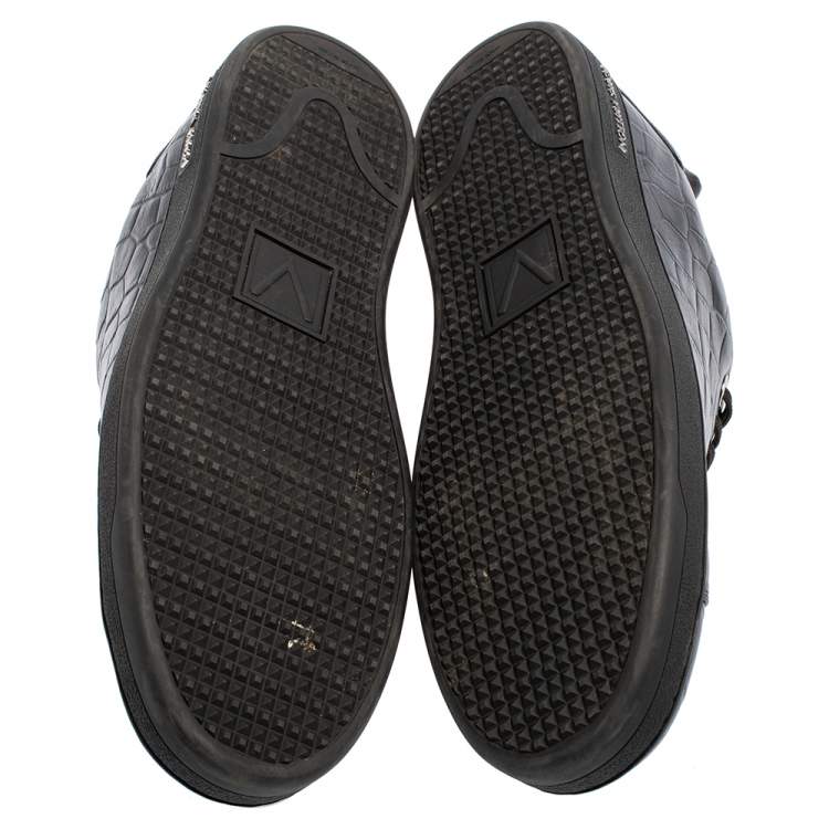 Pre Owned Louis Vuitton Black Croc Embossed Leather Front Row Low Top Sneakers Size 44