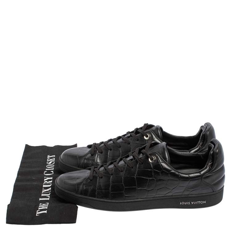 Pre Owned Louis Vuitton Black Croc Embossed Leather Front Row Low Top Sneakers Size 44
