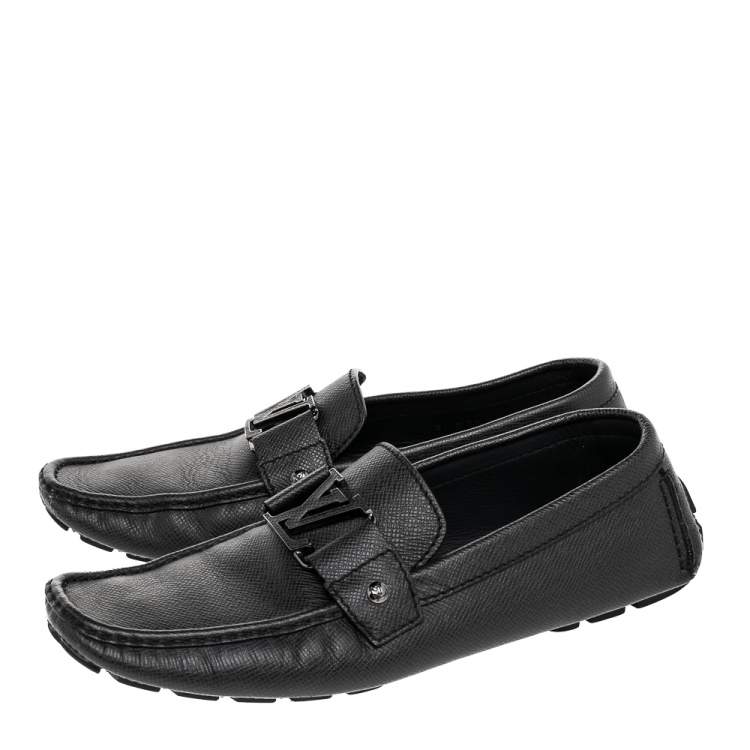 Pre Owned Louis Vuitton Black Leather Monte Carlo Slip On Loafers Size 42