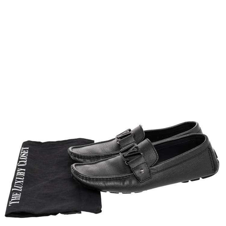 Pre Owned Louis Vuitton Black Leather Monte Carlo Slip On Loafers Size 42