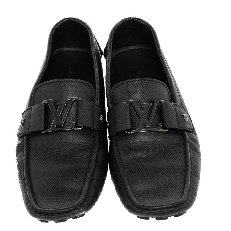 Pre Owned Louis Vuitton Black Leather Monte Carlo Slip On Loafers Size 42