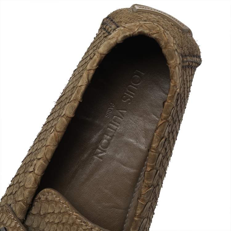 Pre Owned Louis Vuitton Olive Green Python Monte Carlo Slip On Loafers Size 44