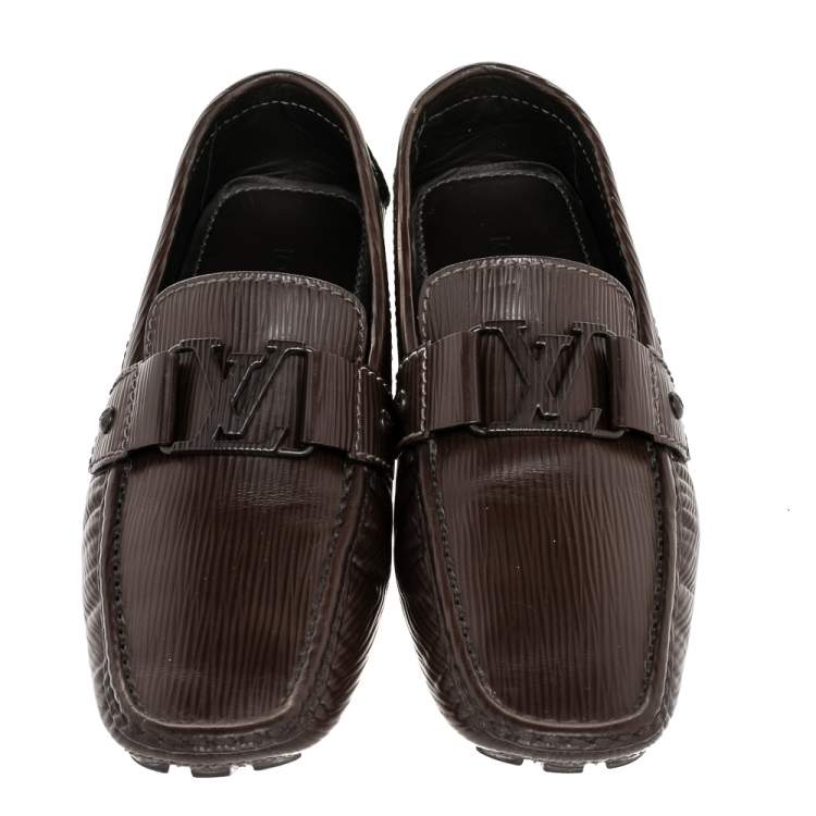 Pre Owned Louis Vuitton Dark Brown Epi Leather Monte Carlo Slip On Loafers Size 41 