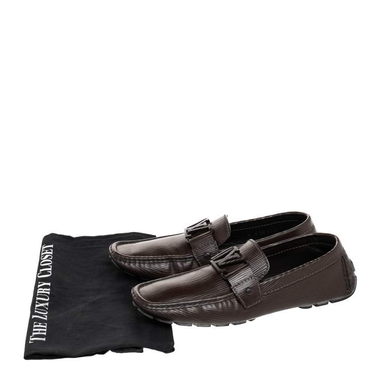 Pre Owned Louis Vuitton Dark Brown Epi Leather Monte Carlo Slip On Loafers Size 41 