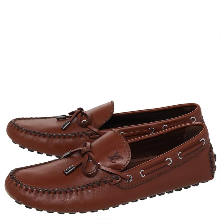 Pre Owned Louis Vuitton Brown Leather Slip on Loafers Size 43.5