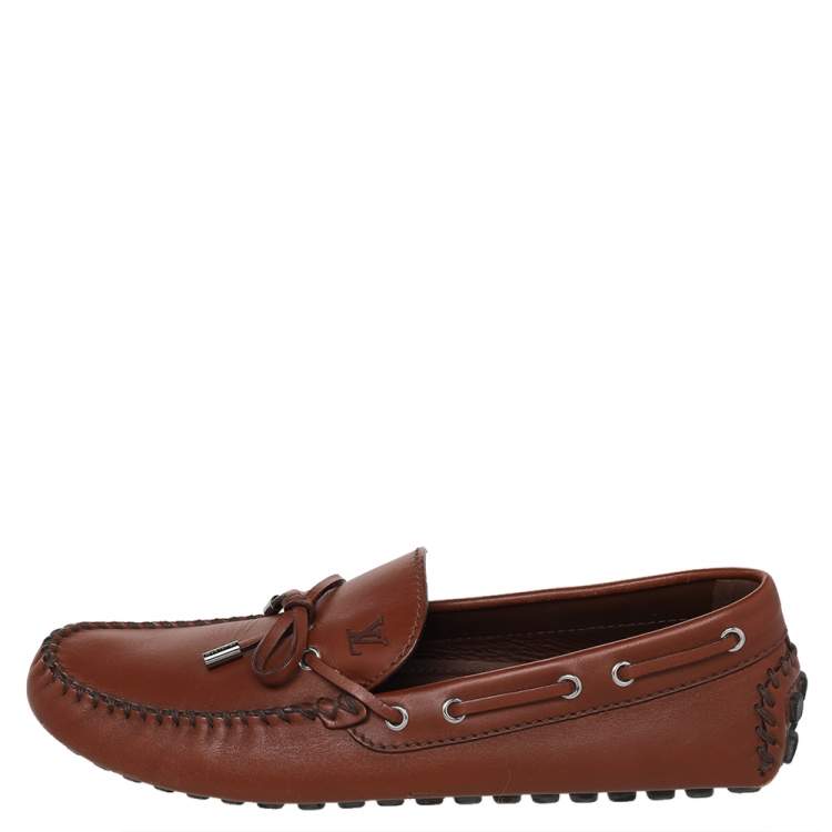 Pre Owned Louis Vuitton Brown Leather Slip on Loafers Size 43.5